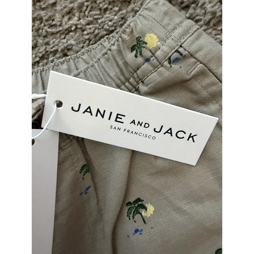 Janie and Jack Boys Linen Blend Khaki Pants Palm Trees Size 6 Slim Fit New W Tag